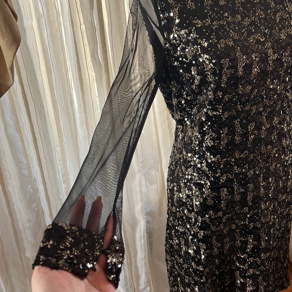 Belle Bagley Mischka Black Sequin Winola Sheath Stretch Evening Dress Size 14 - Picture 3 of 13